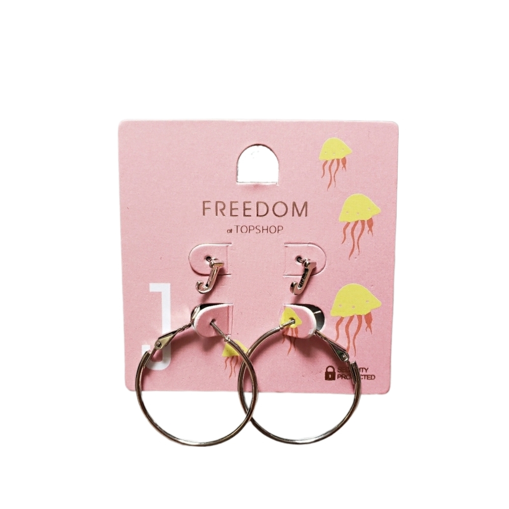 NWT Topshop Silver J Stud & Hoop Earrings